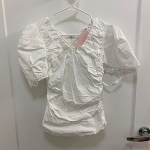 Misguided NWT COTTON POPLIN V NECK PUFF SLEEVE TOP